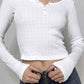 Classic V-neck button placket long sleeve top