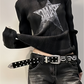 Black Y2K Slim Rib Long Sleeve Knit Top with Star Pattern