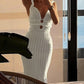 White Deep V Hollow Backless Maxi Dress