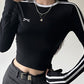 Contrast Color Y2K Bow Embroidery Slim Long Sleeve Top