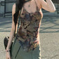 Vintage Mesh Slim Fit Cami Top with Butterfly Print