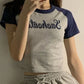 Vintage Letter Print Raglan Short Sleeve Top