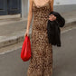 Vintage Leopard Print V Neck Backless Maxi Dress