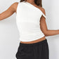 White One Side Ruched Asymmetric Slim Tank Top