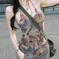 Vintage Mesh Slim Fit Cami Top with Butterfly Print