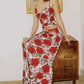 Red Vintage Floral Print V-Neck Cami Top &amp; Maxi Skirt Set 