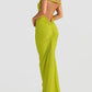 Halter Backless Pleated Wrap Hip Maxi Dress