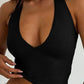 Black Vintage Deep V Neck Halter Crop Top