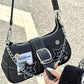 Black denim Y2K shoulder bag with star sticker