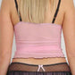 Pink Vintage Lace Up Bow Mesh Cami Top 