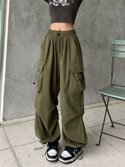 Vintage Y2K Baggy Parachute Cargo Pants with Drawstring