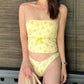 Yellow Cute Floral Swimsuit Two Piece Set