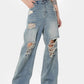 Blue Vintage Wide Leg Ripped Jeans