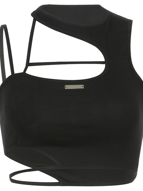 Cyberpunk Cutout Backless Round Neck Crop Cami Top