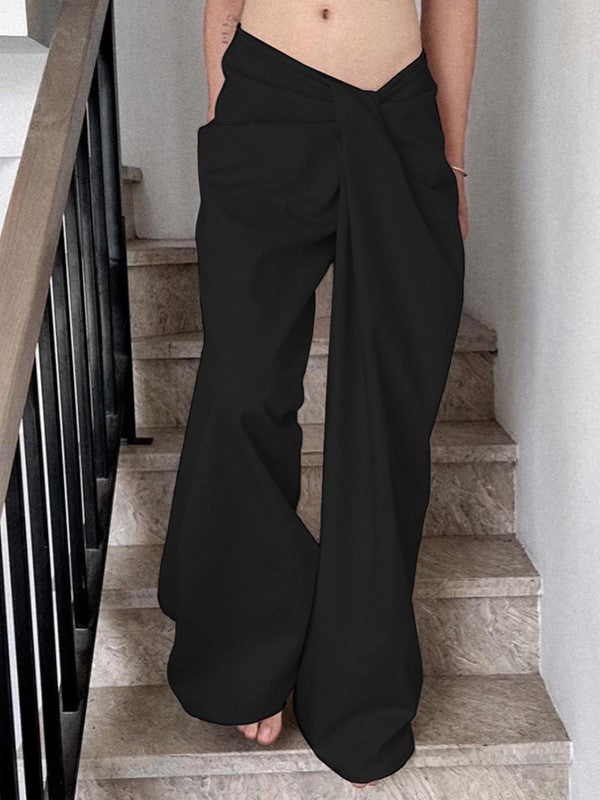 Vintage Irregular Crossed Waist Wide Leg Pants