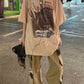 Khaki Hip Hop Oversize Print Short Sleeve Top