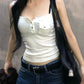 White vintage button front tank top with pocket