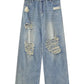 Blue Vintage Wide Leg Ripped Jeans