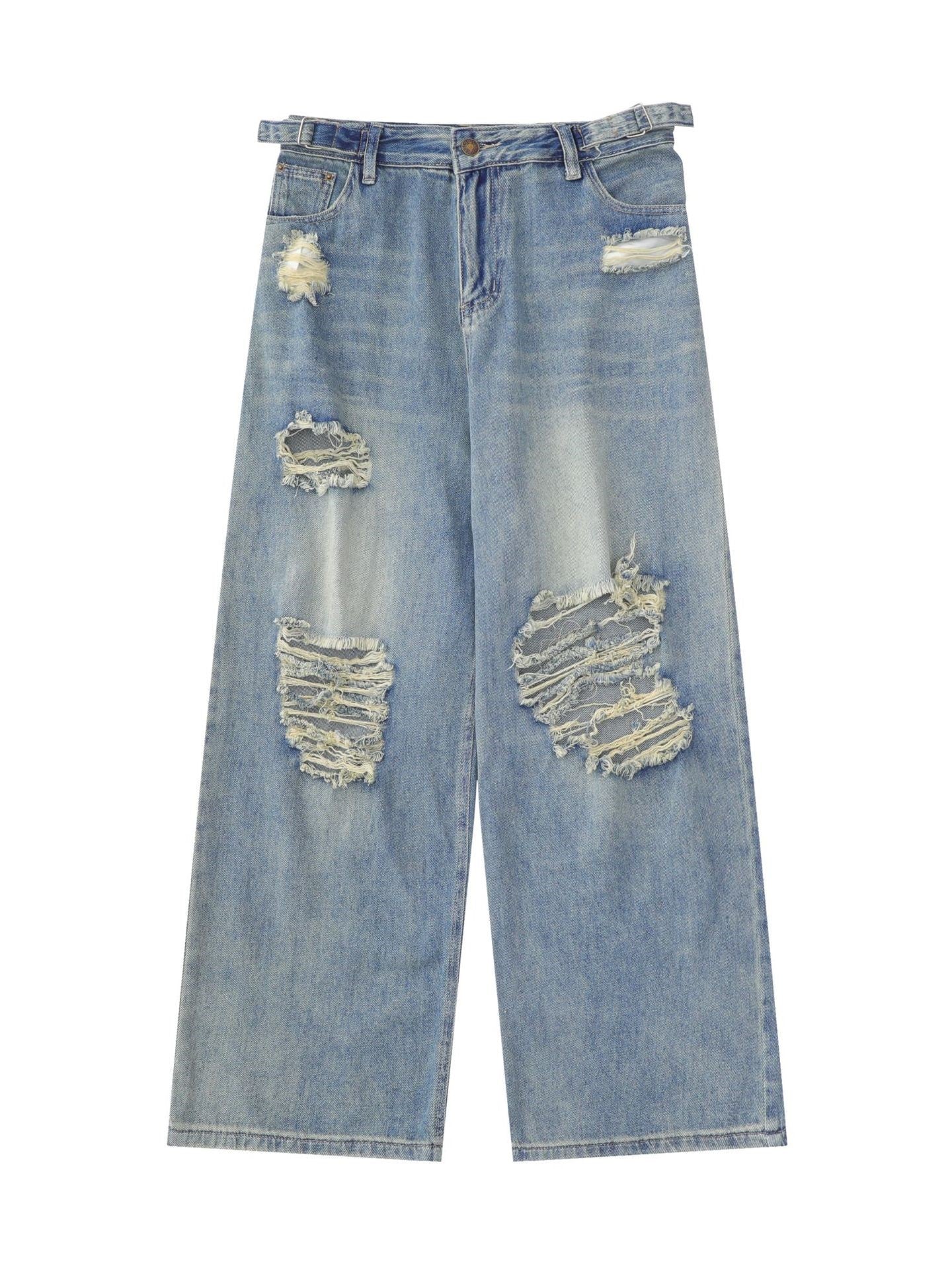 Blue Vintage Wide Leg Ripped Jeans