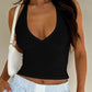 Black Vintage Deep V Neck Halter Crop Top