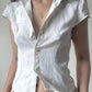 White Vintage Button Front Pocket Blouse