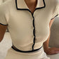 Contrast Vintage Lapel Collar Cardigan Lapel Top &amp; Mini Skirt Set