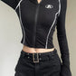 Contrast Cyberpunk Zipper Print Long Sleeve Crop Top