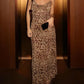 Vintage Leopard Print V Neck Backless Maxi Dress