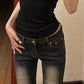 Dark Vintage Washed Low Waist Flared Pants