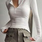 Classic plain long-sleeved ribbed shirt with V-neck