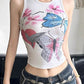 Vintage Floral &amp; Butterfly Pattern Slim Fit Tank Top