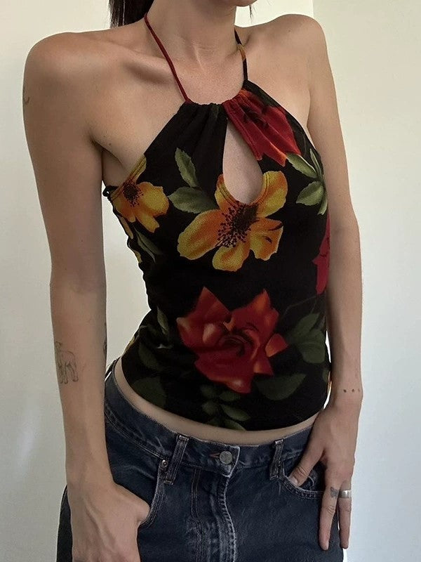 Vintage Floral Hollow Out Cami Top