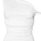 White One Side Ruched Asymmetric Slim Tank Top