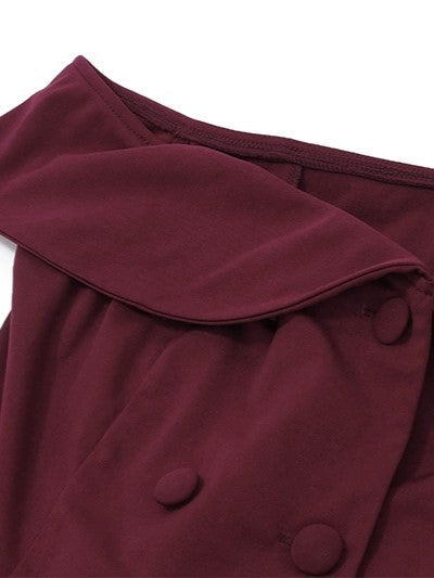 Burgundy Vintage Off Shoulder Button Top &amp; Mini Skirt Set