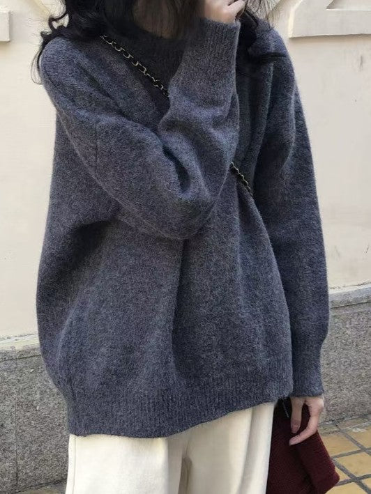 Vintage solid color oversize sweater with crew neck