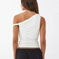 White One Side Ruched Asymmetric Slim Tank Top