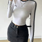 Contrast Color Y2K Bow Embroidery Slim Long Sleeve Top