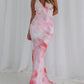 Printed Lace Backless Maxi Dress