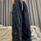 Blue punk baggy cargo pants with washed effect