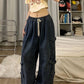 Blue punk baggy cargo pants with washed effect