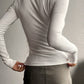 Classic plain long-sleeved ribbed shirt with V-neck