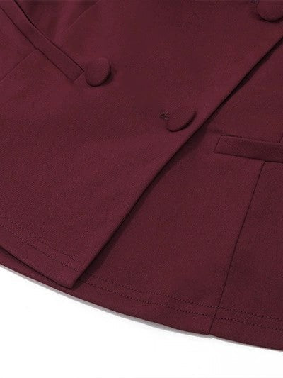 Burgundy Vintage Off Shoulder Button Top &amp; Mini Skirt Set