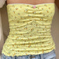 Yellow Cute Lace Cutout Ruffle Bandeau Top