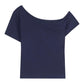 Navy Blue Irregular Shoulder Cut Out Short Sleeve Crop Top