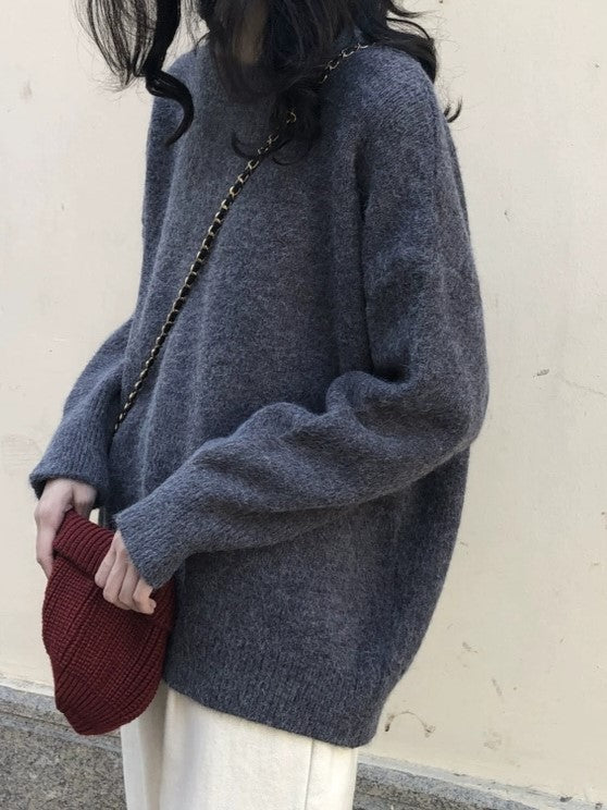 Vintage solid color oversize sweater with crew neck