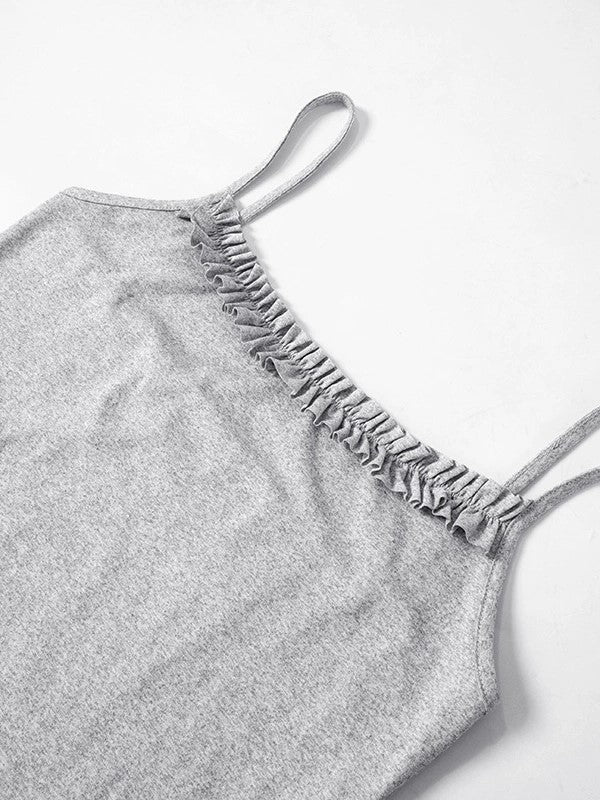 Grey Vintage Square Neck Lace Cami Top