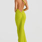 Halter Backless Pleated Wrap Hip Maxi Dress