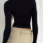 Classic Solid Color Long Sleeve Stretch Basic Crop Top