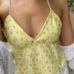 Yellow Y2K Print Cut Out Back Lace Up Cami Top