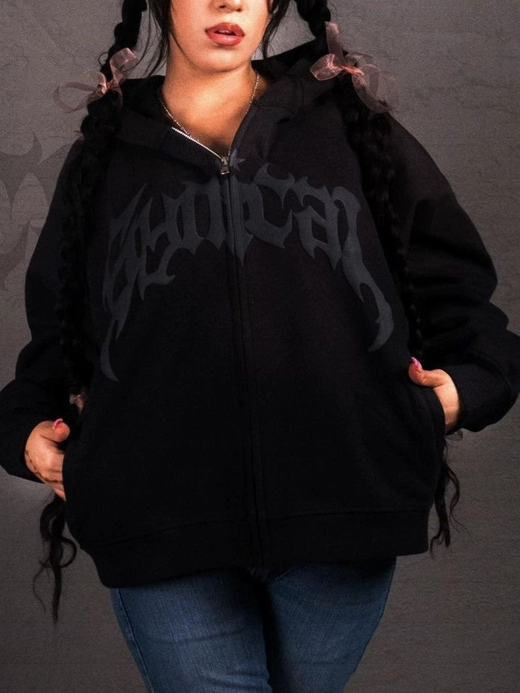 Punk Gothic oversize hoodie with wash effect and letter print